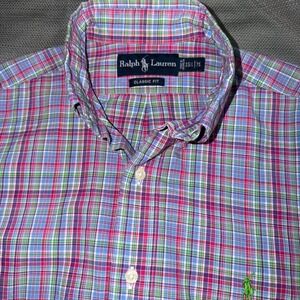 Ralph Lauren Classic Fit Plaid Button Down Shirt Men 15 1/2 M Pink Blue Green